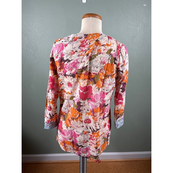 Sundance Womens Medium Cotton Split Neck 3/4 Sleeve Embroidered Tunic Top Blouse - Picture 2 of 12